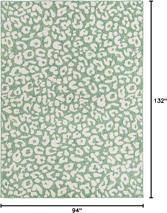 Unique Loom Outdoor Safari Collection Area Rug - Leopard (7' 10" x 11' Rectangle, Green Blue/ Ivory)