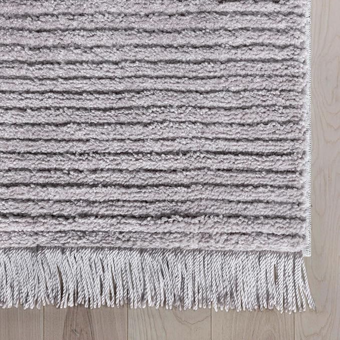 Well Woven Allie Grey Stripes Geometric Area Rug 4x6 (3'11" x 5'3") - Soft High-Low Texture for Living Room, Bedroom & Office