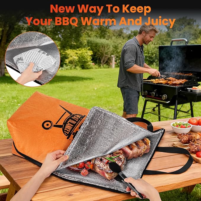 21in BBQ Meat Resting Blanket – Insulated Brisket Resting Bag, Keeps Meat Hot & Juicy for Hours, No Cooler Needed, Professional BBQ Resting System for Smoker & Grill