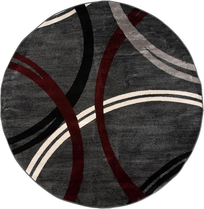 Rugshop Wavy Circles Modern Non-Shedding Living Room Round Rug Red 8' | Round, Bedroom, Dining Room, Home Office, Kitchen, Entryway, Hallway, Nursery, Kids Room, Guest Room, High Traffic Area