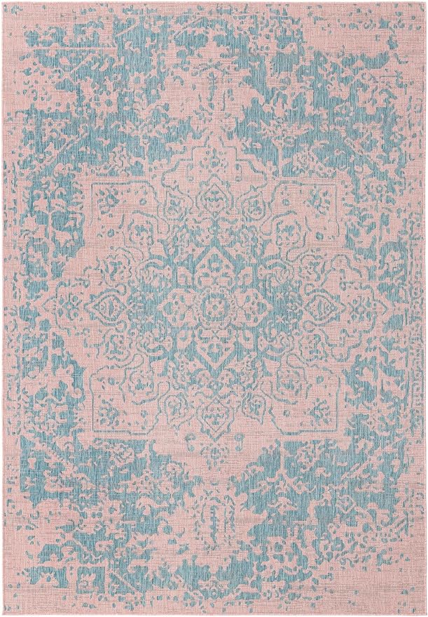 Unique Loom Jill Zarin Jill Zarin Outdoor Collection Area Rug - Dubai (7' 1" x 10' Rectangle, Pink and Aqua/Light Blue)