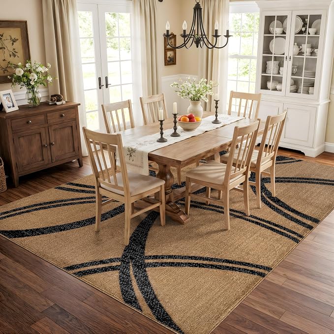 Rugshop Wavy Circles Modern Non-Shedding Area Rug Jute 7'10" x 10'2" | Rectangular, Size 7'10" x 10'2", Living Room, Bedroom, Dining Room, Home Office, Kitchen, Entryway, Hallway, Nursery, Bedside