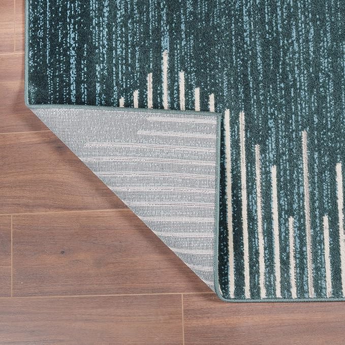 Rugshop Bohemian Stripe Stain Resistant High Traffic Area Rug Teal 5' x 7' | High Traffic,Fade Resistant, Living Room, Bedroom, Dining Room, Home Office, Kitchen, Entryway, Hallway, Nursery,Basement