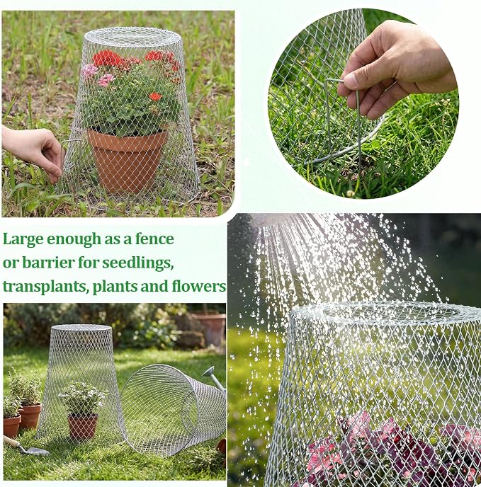 Therwen 6 Pcs Large Plant Wire Cloche 11 x 12 Inch Metal Garden Cloche with Garden Stakes Plant Protector from Animals for Keeping Bunnies Chicken Squirrels Birds (Silver)