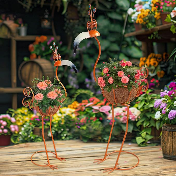 COOZZYHOUR Metal Toucan Planter with Basket - Bird Planters for Outdoor Indoor Lawn,Yard,Porch,Patio, Garden Decorations（Set of 2）