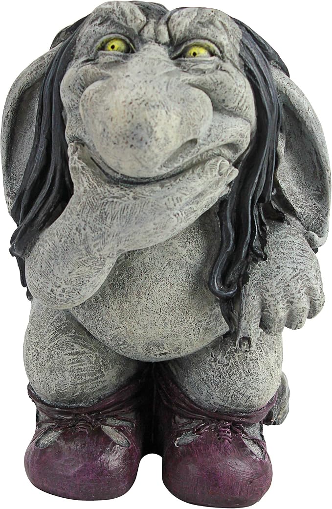 Garden Gnome Statue -Pondering Sylvester the Cynical Gnome Troll - Lawn Gnome