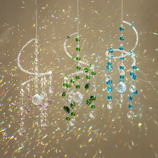 3 Pcs Crystal Suncatchers Wind Chimes, Spiral Sun Catchers Indoor Window | Crystal Wind Chimes Boho Healing Hanging Crystals for Home Garden Wedding Decoration(Pink,Green,Blue)