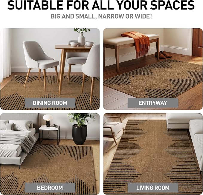Rugshop Bohemian Stripe Stain Resistant Living Room Area Rug Jute 3'3" x 5' | High Traffic, Rectangular, Size 3'3" x 5', Bedroom, Dining Room, Home Office, Kitchen, Entryway, Hallway, Nursery, Kids Room