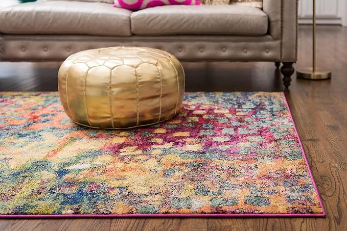 Unique Loom Jardin Collection Colorful, Vibrant, Abstract, Modern Area Rug (5' 1 x 8' 0 Rectangular, Multi/ Blue)