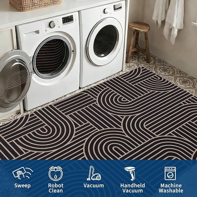 GarveeHome Rainbow Easy Jute Rug 5x7 Abstract Washable Non Slip Living Room Ultra-Thin Bedroom Rug, Non Skid Backing Non Shedding Accent Carpet for Dining Room Office