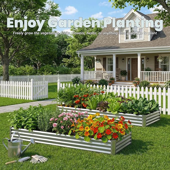 2Packs 6X2X1 FT Galvanized Raised Garden Beds Outdoor, Planter Raised Beds for Gardening, Vegetables, Flowers, Large Metal Garden Box, Deep Plant Flower pots Outdoor