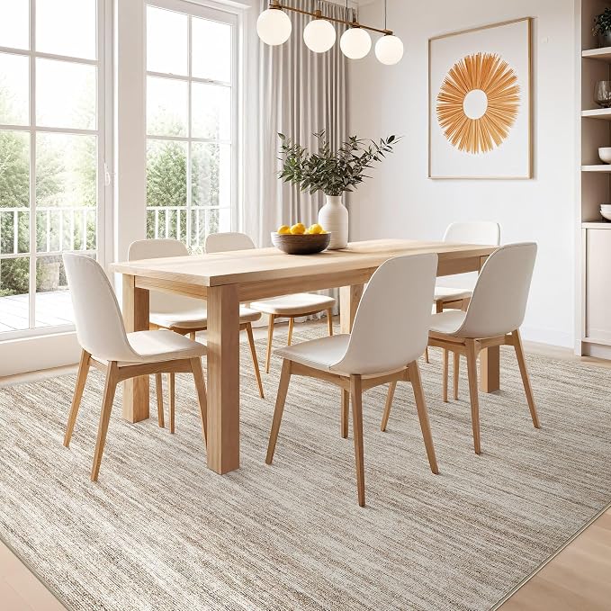 Nakagishi 10x14 Area Rugs Living Room: Washable Large Vintage Rug Neutral Non-Slip Soft Stain Resistant Indoor Carpet for Bedroom Nursery Dining Room Office Playroom - Brown-01