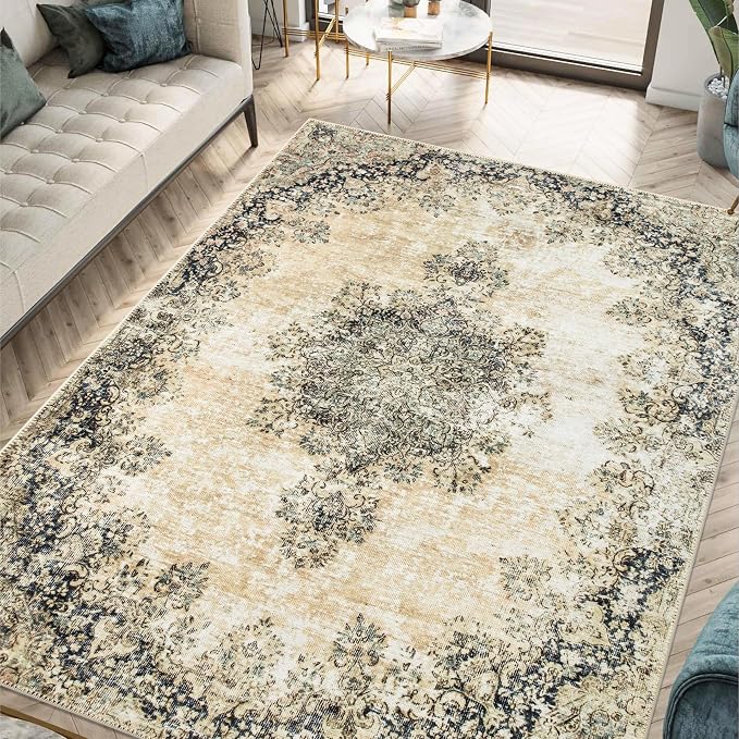 Keen Home Design Vintage Washable Entryway Rug, Non-Slip Low Pile, 2x3 | Machine Washable Cotton Chenille, 0.25In Low Pile, Rubber Non-Slip Back; Kitchen, Entryway, Bathroom, Bedside