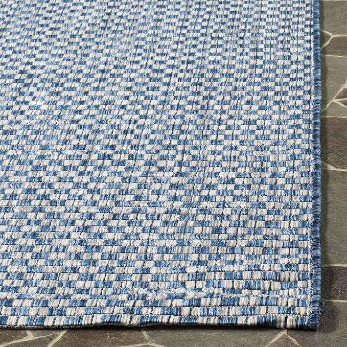 SAFAVIEH Washable Rug Outdoor Courtyard Collection - 2'3" x 18' Runner, Blue & Light Grey, Non-Shedding & Easy Cleaning, Ideal for Patio, Entryway, Mudroom, Hallway, Kitchen (CY8653-36821)