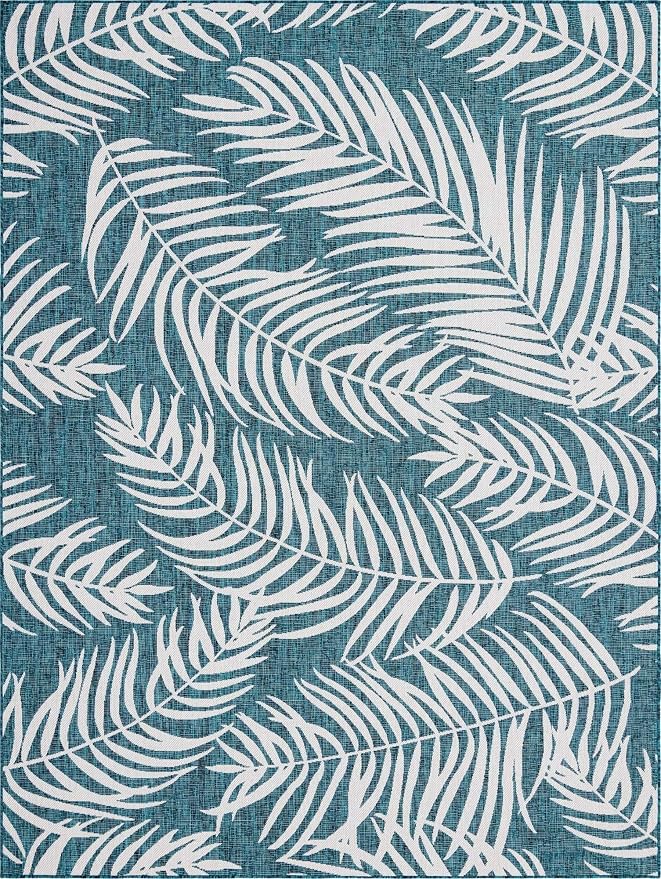 Unique Loom Outdoor Botanical Collection Area Rug - Palm (9' x 12' Rectangle, Teal/ Ivory)