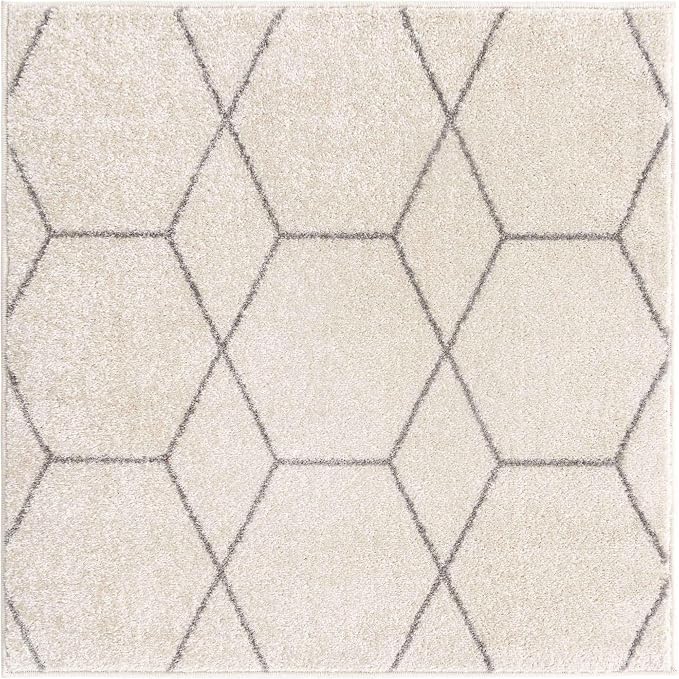 Unique Loom Trellis Frieze Collection Area Rug - Geometric (3' Square, Ivory/ Gray)
