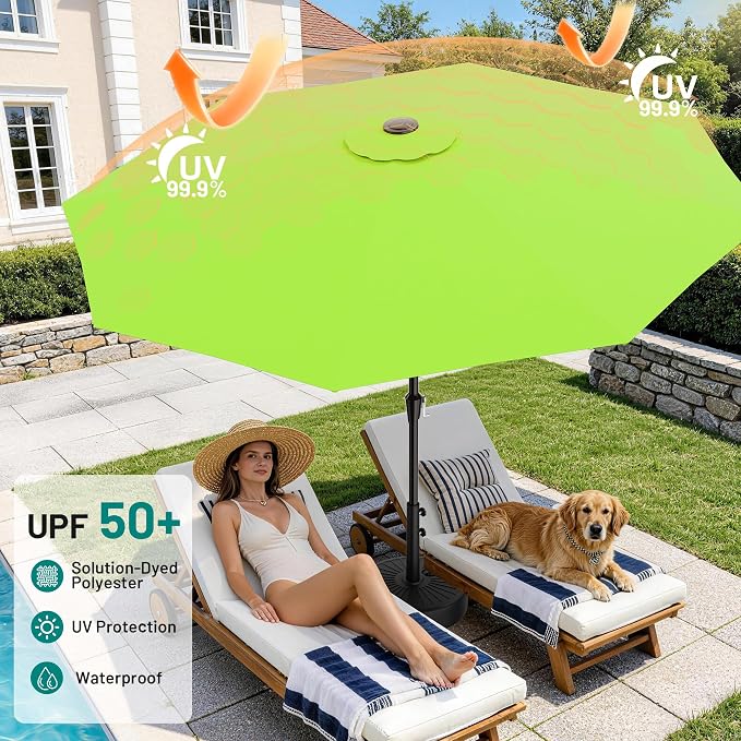 AreShark 9 FT Patio Umbrella for Outdoor, Outdoor Table Umbrella with Push Button Tilt and Crank, Outdoor Patio Umbrellas with 8 Sturdy Ribs for Market, Garden, Pool (Apple Green)
