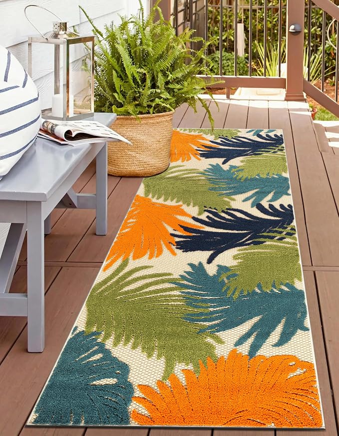 Rugshop Multi Lucca Contemporary Floral Indoor/Outdoor Runner Rug Durable Polypropylene, Weather Resistant, Easy Maintenance, Perfect for Patio, Backyard, Deck and Outdoor Lounge 2'7" x 10'
