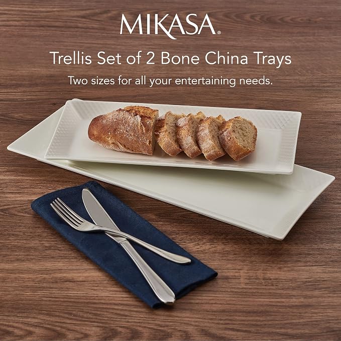 Mikasa Trellis Chip Resistant Set of 2 Platter Serving Tray, 12 and 15 inch