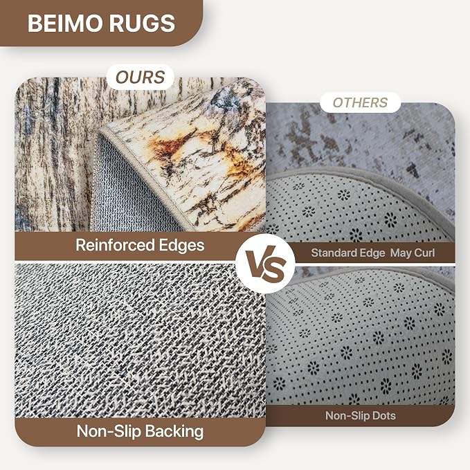 BEIMO 6x9 Washable Area Rug for Living Room, Wave Abstract Taupe Glod | Soft Machine Washable Modern Rug,Streaks Ocean Pattern Non Slip Indoor Marble Brown Carpet for Dining Bedroom Playroom Office