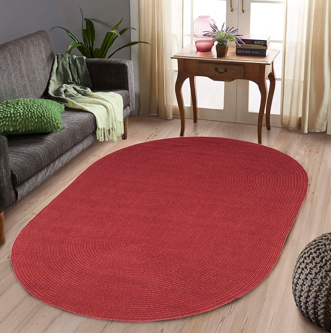 Superior Indoor/Outdoor Area Rug, Reversible Braided Floor Decor for Living Room, Kitchen, Patio, Front Porch, Modern Boho Farmhouse Rugs, Hardwood, Bedroom Accessories, 3' x 5', Burgundy