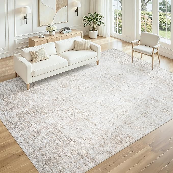8x10 Area Rugs for Living Room Large Washable Beige Non-Slip Rug | Abstract Modern Neutral Rug,Soft Low Pile Non Shedding,Cream Rugs,Indoor Carpet for Bedroom Nursery Dining Table Farmhouse