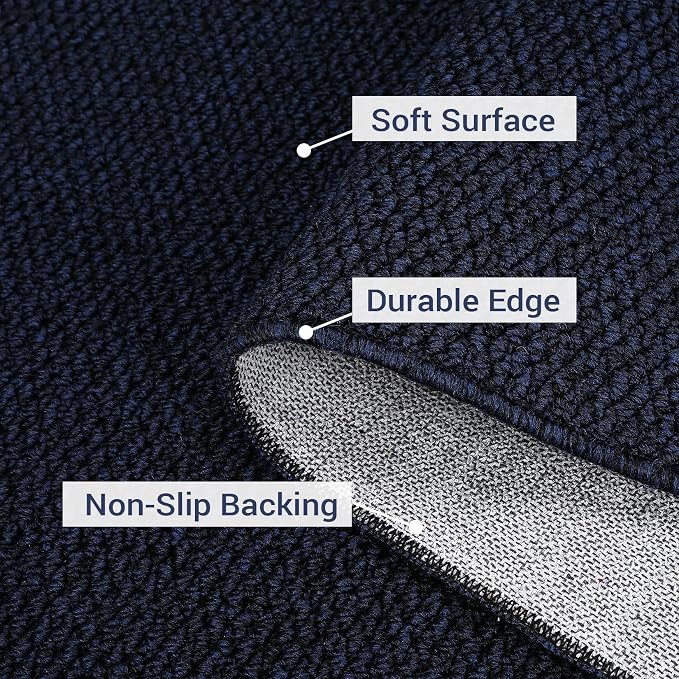 Garvee 2x6 Kitchen Runner Rugs Non Skid Washable Modern Textured Rug, Navy | Neutral Solid Color Non Shedding Low Pile Stain Resistant Weaving Mats for Entryway Hallway Bedroom Laundry Room Bathroom