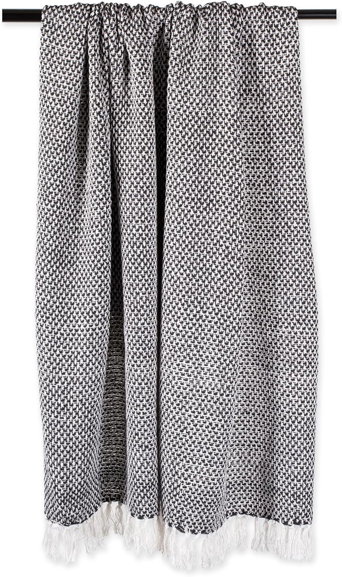 DII 100% Cotton Basket Weave Throw for Indoor/Outdoor Use Camping Bbq's Beaches Everyday Blanket, 50 x 60, Black