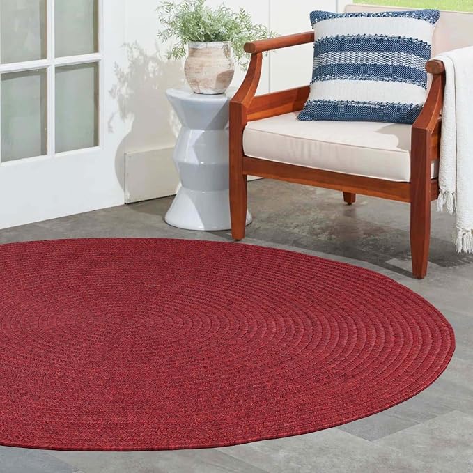 Superior Reversible Braided Indoor/Outdoor Area Rug, 6' round, Burgundy