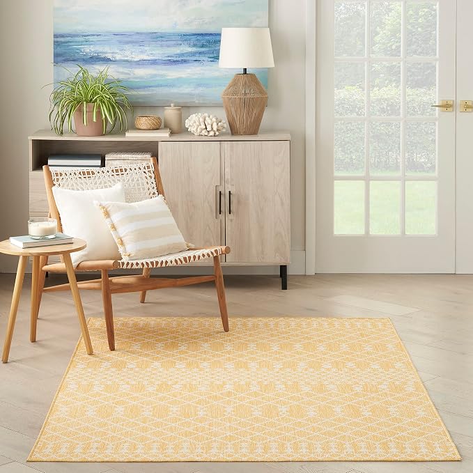 Nourison Home Positano Yellow 4' x 6' Area Rug - Easy Clean, Non Shedding, Bed Room, Living Room, Dining Room, Kitchen (4' x 6')