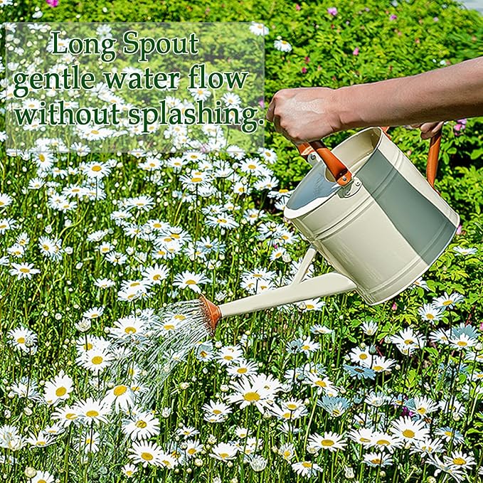 Metal Watering Can for Plants,Watering Cans for Outdoor&Indoor Gardening, Galvanized Steel Water Can with Removable Spout,Watering Pot with Ergonomic Movable Handle (Cream White)
