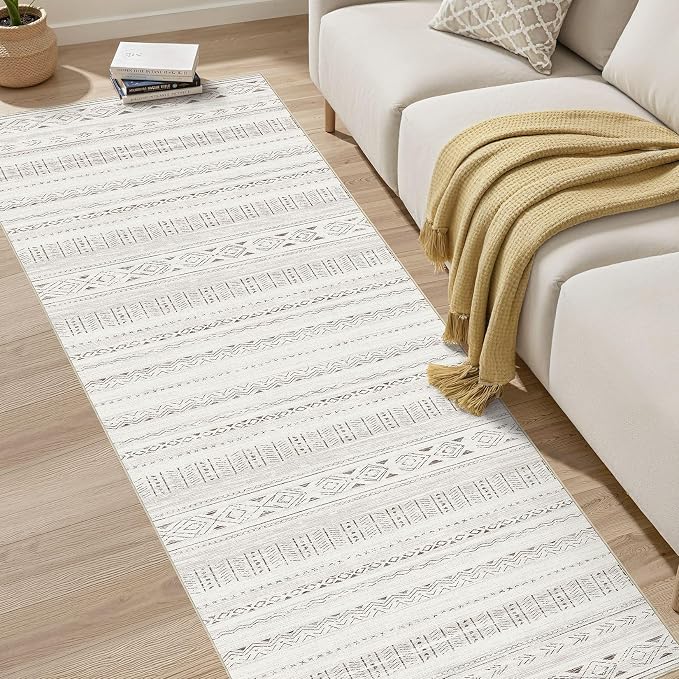 cotiled Hallway 2.6x8 Runner Rugs Washable Boho Rug Brown/Cream | Stain Resistan Indoor Carpet for Entryway Kitchen Laundry Room Bedroom