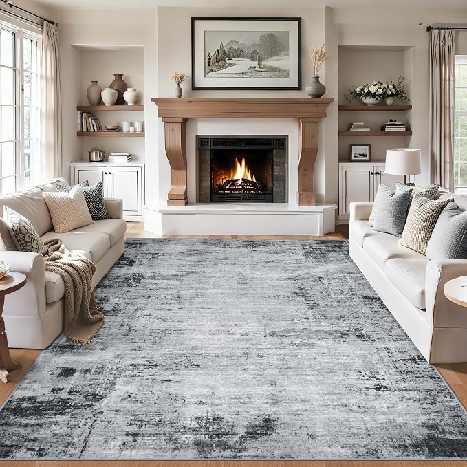 PLHXFR Area Rug Living Room: 5x7 Modern Abstract Washable Carpet Black | For Bedroom Dining Room Farmhouse Nursery Home,Machine washable,Non Slip,Large Soft Neutral,Stain Resistant, Indoor Floor