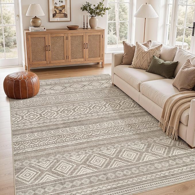 cotiled 6x9 Area Rugs for Living Room: Boho Washable Rug for Dining Room | Stain Resistan Indoor Soft Carpet for Bedroom Nursery Coffee Brown