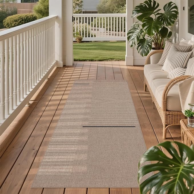 Outdoor Easy Jute Runner Rug: 2x6 Modern Natural Area Rugs for Front Patio Hallway Linen-Look Fabric Durable - Neutral Washable Mat for Entryway Kitchen Bedroom - Beige Woven