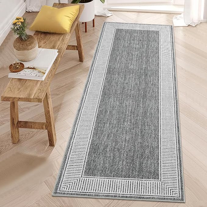 GarveeHome 2x8 Washable Kitchen Runner Rug Modern Long Hallway Runner Rugs | Non Slip Low Pile Solid Grey Throw Carpet for Bathroom Living Room Bedroom, Grey