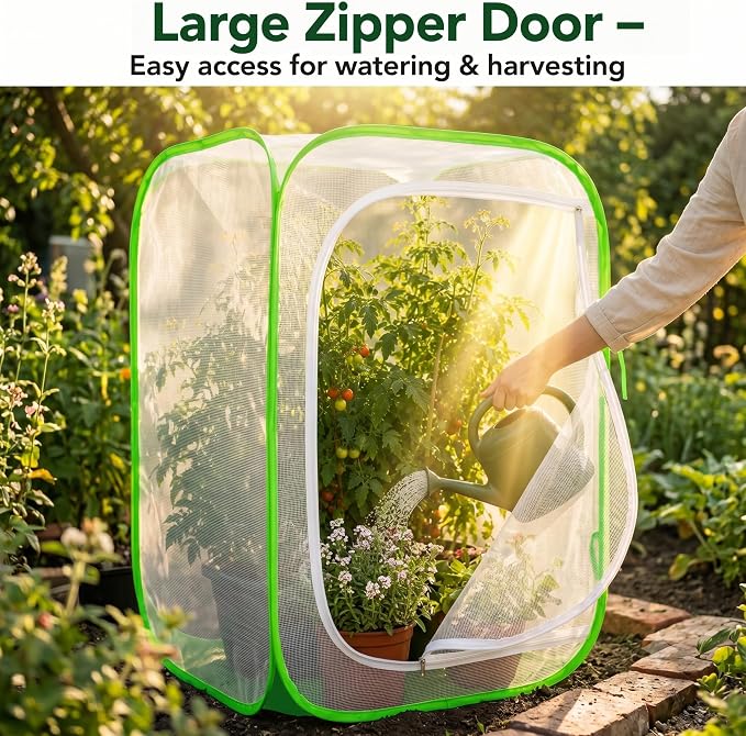 Pop Up Plant Tent, Zippered Mesh Grow Cage for Garden Pest Protection, Durable Reusable Plant Cover for Vegetables Fruits Flowers Against Birds & Insects for Outdoor Indoor Plants(24 x 24 x 36 Inches)