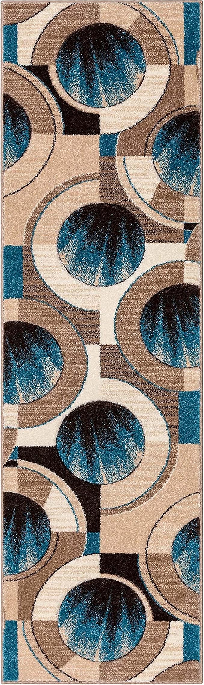Well Woven Ruby Geometric 2x7 Runner Blue & Grey Vibrant Modern Contemporary Hand Carved Sunburst Design Perfect for Hallways & Entryways Plush Easy-Care Easy-to-Clean