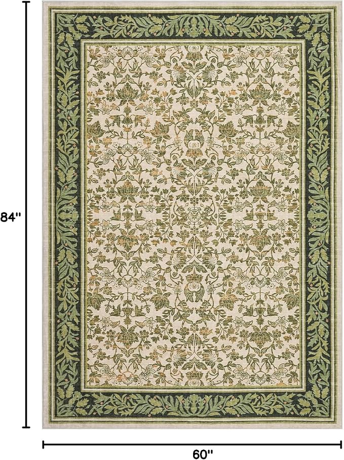GarveeHome 5x7 Area Rugs for Living Room: Washable Bedroom Rug Light Green | Boho Vintage Non Slip Soft Low Pile Stain Resistant Indoor Carpet for Farmhouse Dining Room Nursery Home Office