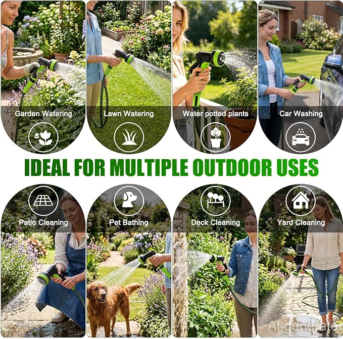 NON-EXPANDABLE Garden Hose 100ft x5/8'', Heavy Duty Flexible Water Hose with 10-Function Sprayer, Lightweight, Leak Proof, Durable Fabric Skin, Pressure Resistant for Yard, Outdoor