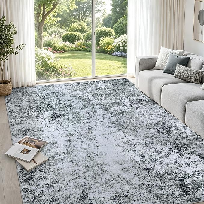 5x7 Washable Area Rug Modern Abstract for Living Room Bedroom Gray White | Soft Indoor Carpet,Anti-skid Backing,Water Repellent,Non-shedding, Suitable for bedroom dining farmhouse nursery home office