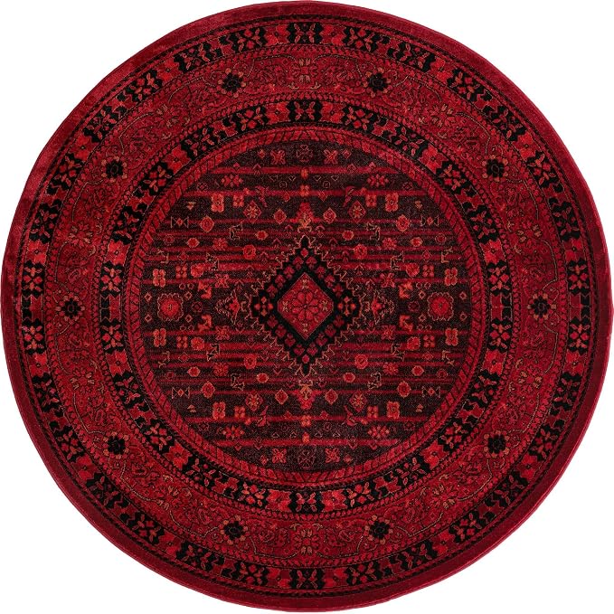 Unique Loom Tekke Collection Area Rug - Sheibani (5' Round, Red/ Black)