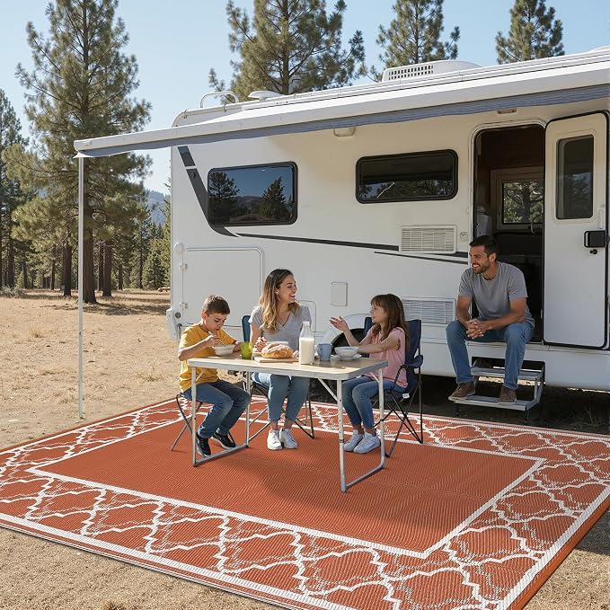Garvee Reversible Outdoor Rug 5x8, Waterproof Outdoor Plastic Straw Rug with Interlacing Pattern, RV Mat for Picnics, Patio, Camping, Balcony, Deck, Backyard, Porch, Orange