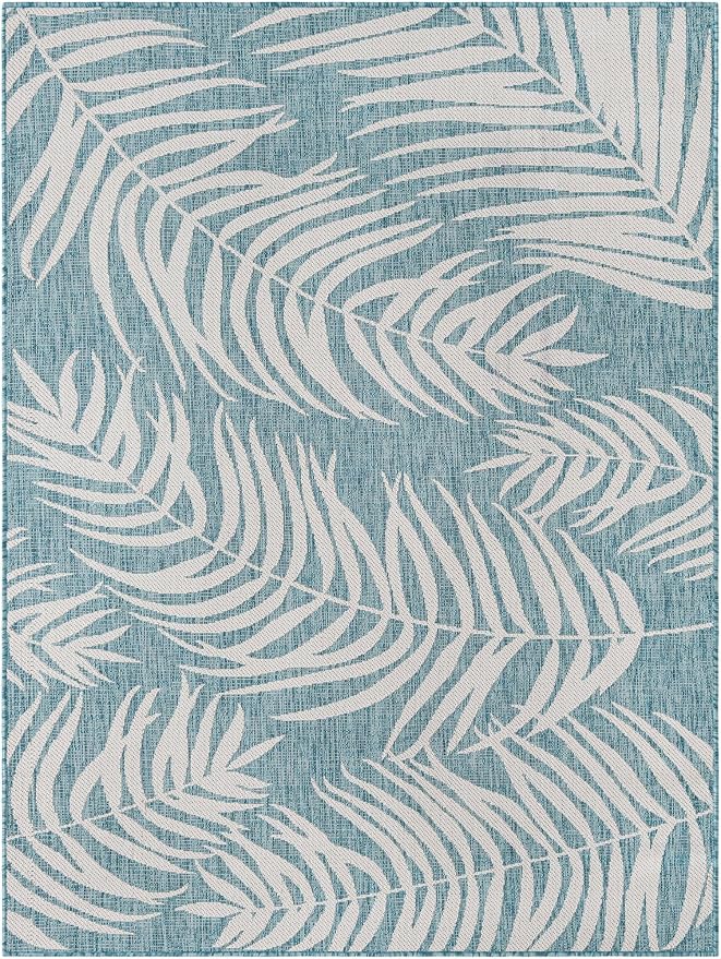 Unique Loom Outdoor Botanical Collection Area Rug - Palm (5' 1" x 7' 1" Rectangle Light Aqua/Ivory)