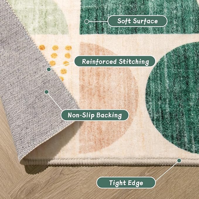 Round Rugs 5ft,Circle Area Rug Washable Non Slip Modern Abstract | Circular Rugs for Bedroom Living Room Dining Room Boho Throw Carpet Soft Low Pile Floor Indoor Bohemian Sage Green