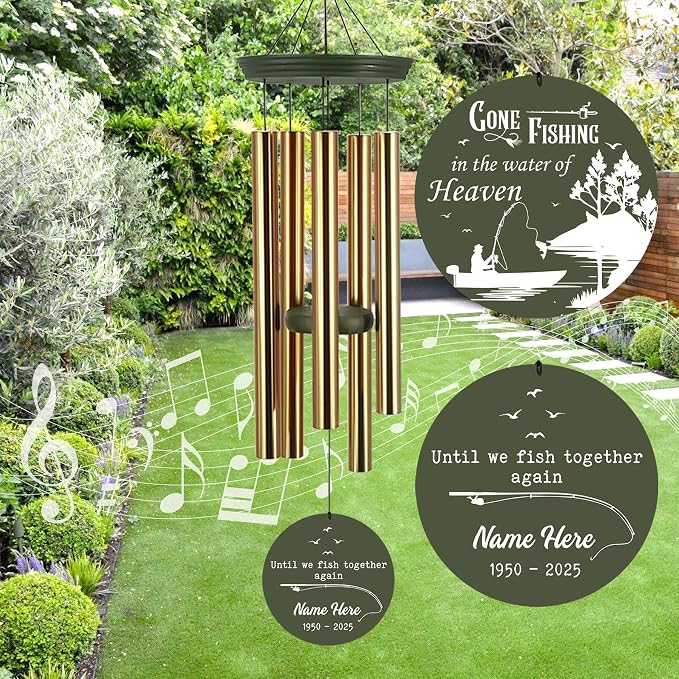 ASTARIN Sympathy Gifts for Loss of Loved One, Condolences Wind Chimes for Loss Grandfather Dad Friends Who Like Fishing, Care Package for Grieving Friend(Produced in Texas)