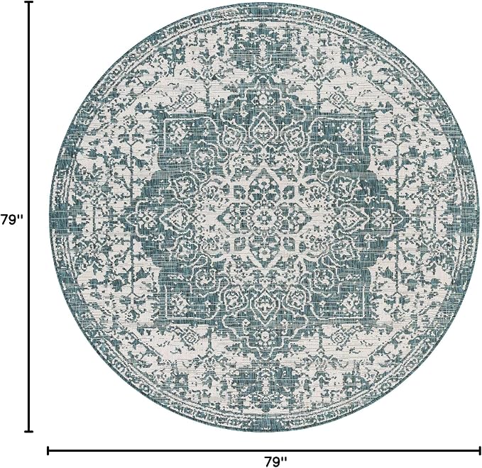 Unique Loom Jill Zarin Outdoor Collection Area Rug - Dubai (6' 7'' Round, Teal/ Ivory)