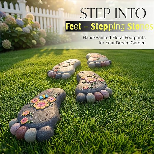 Outdoor Lawn Footprint Stepping Stones — Decorative Paving Stones Suitable for terraces, Vegetable Gardens, Gardens, or walkways， Home Decor Footprint Commemorative Stone Set (2 Pieces)