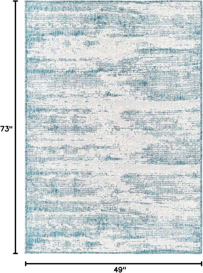 Unique Loom Outdoor Modern Collection Area Rug - Cartago (4' 1" x 6' 1" Rectangle, Teal/ Ivory)