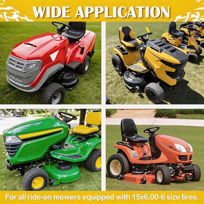 15x6.00-6 Lawn Mower Tire and Wheel, 570LBS Capability, Compatible with J ohn Dee re, C ub Cad et, C raftsman, H usqvarna Riding Tractors and Mowers, 3/4" Bushing, 3" Centered Hub, 2 Pack